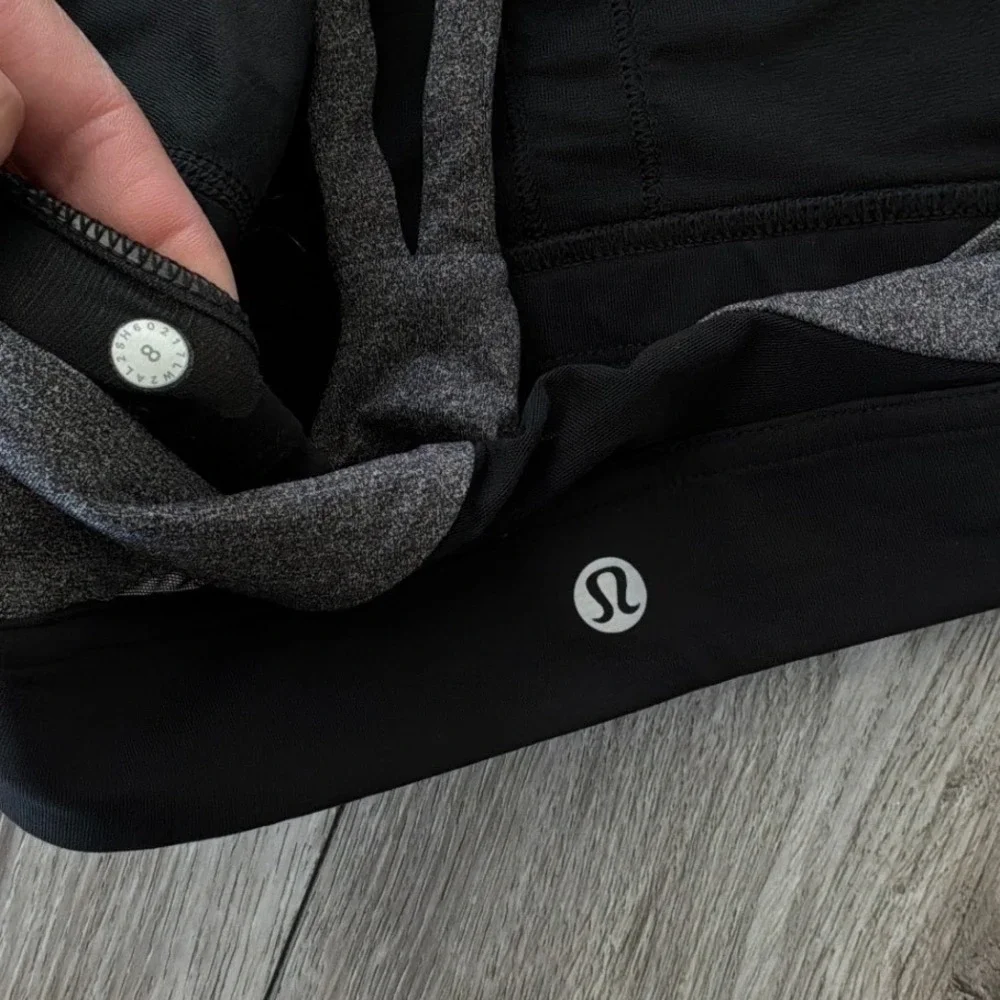 Lululemon Free To Be Bra Heathered Gray Black Strappy‎ Mesh Yoga Sports Bra